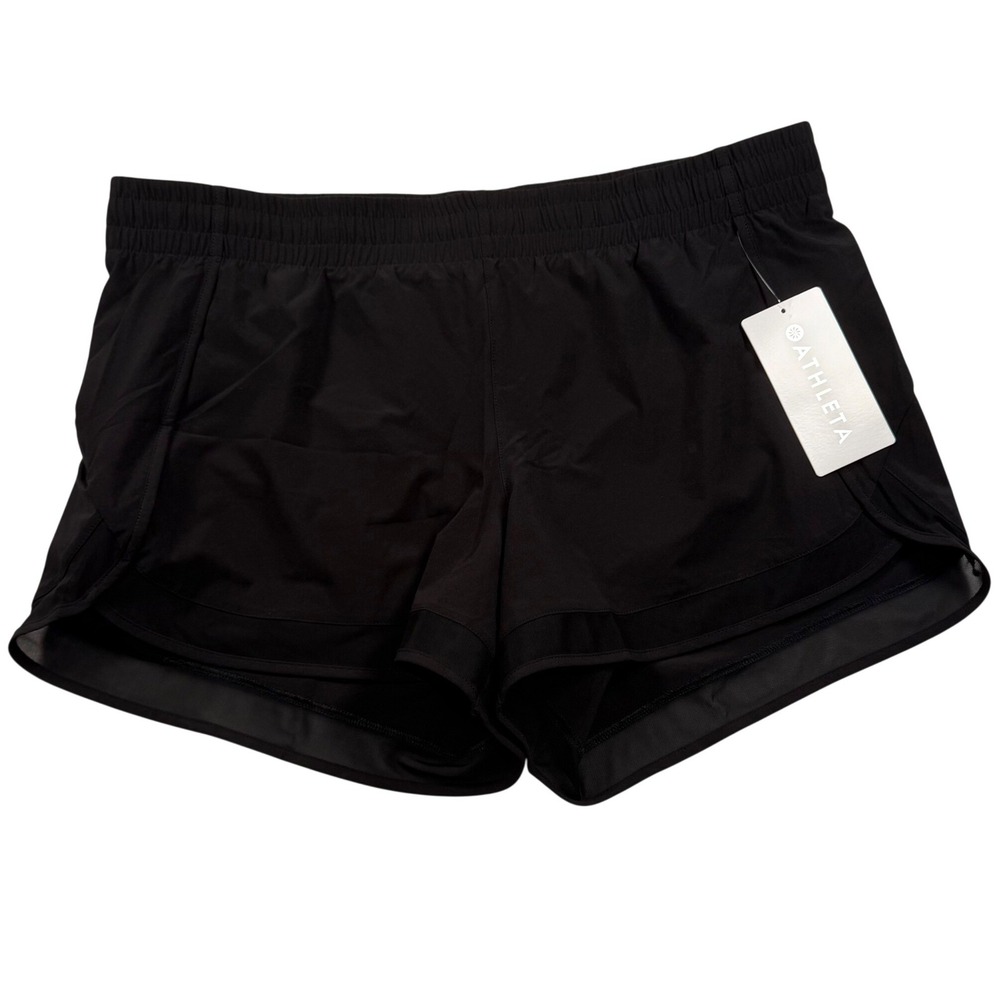 Athleta Mesh Racer Run Short Women XL Black Featherweight Stretch 4" New